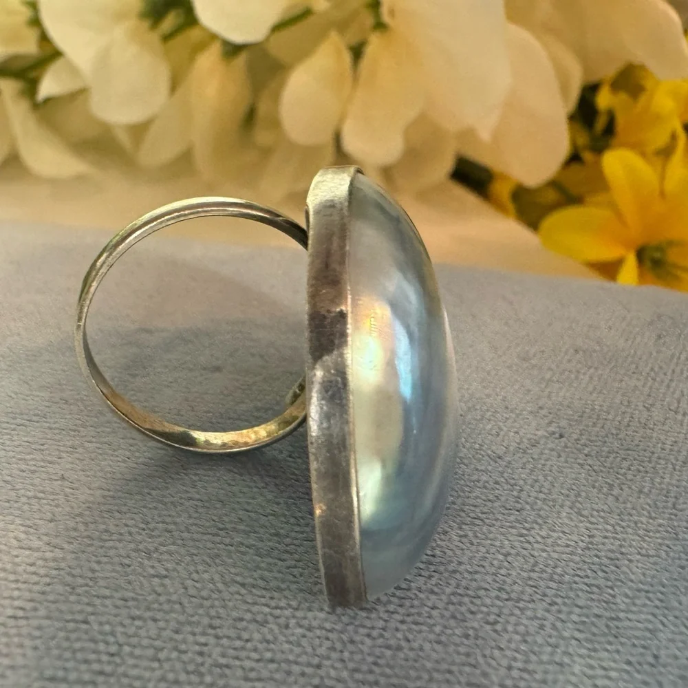 Vintage Osmena Pearl Nautilus shell Handmade statement ring 925 sterling silver